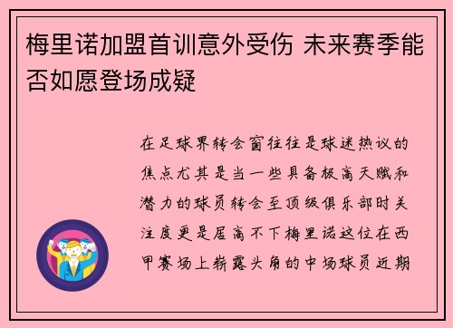 梅里诺加盟首训意外受伤 未来赛季能否如愿登场成疑